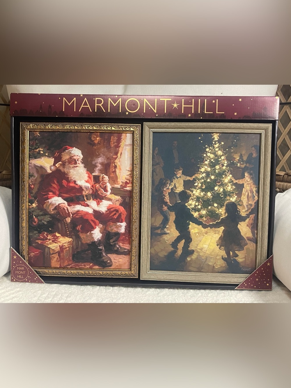 Marmont Hill Christmas Tree with kids and Santa Claus Wall Art Prints Set of 2